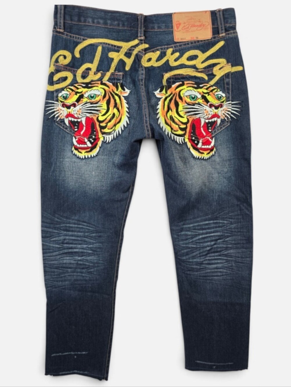 Vintage Ed Hardy Y2K Double Tiger Embroidered Dark Wash Denim Jeans Size 32x29